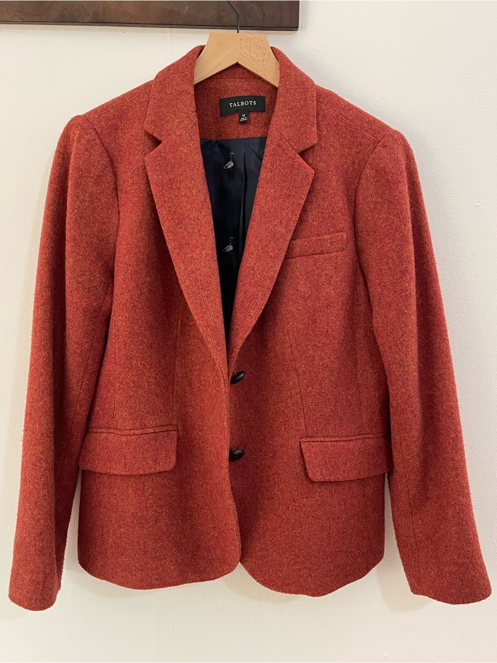 Talbots Aberdeen Wool Blend Blazer Rust Orange Mallard Duck Lining Size 12